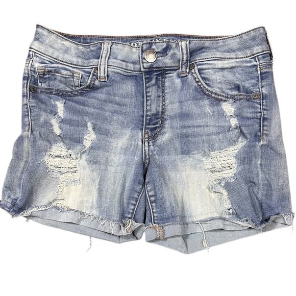 American Eagle Distressed Jean Shorts Super Super Stretch Size 10 - Picture 2 of 8